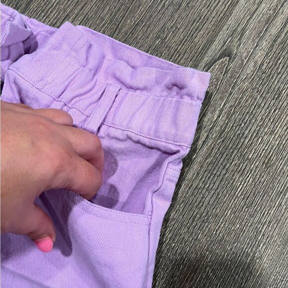 Idem Ditto Paper Bag Mini Skirt High Rise Pockets Pull-On Cotton Purple Small - Picture 2 of 7